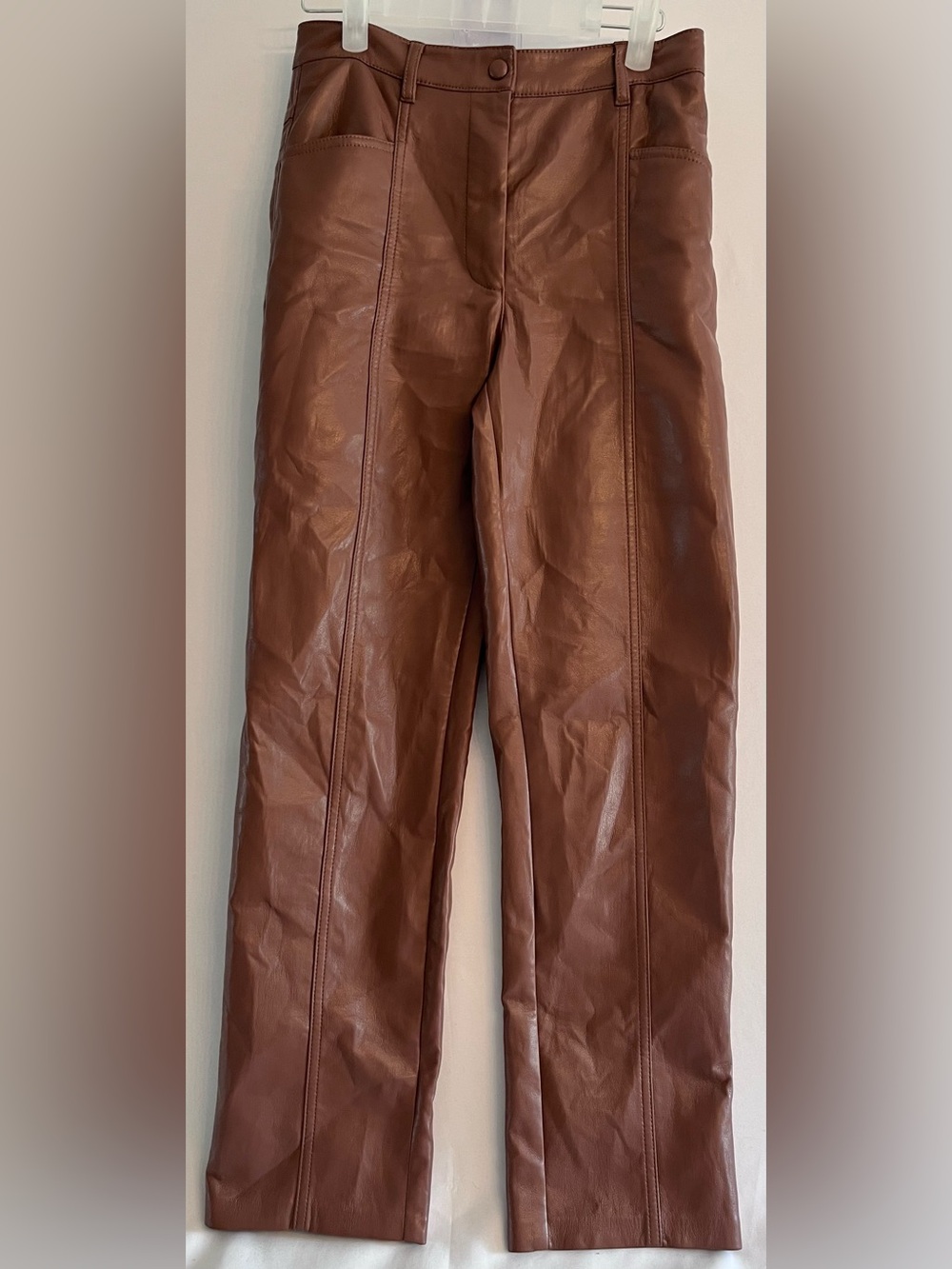 WILFRED Aritzia Brown Vegan Leather Rebel Straight Leg Pants Western Y2K Size 2